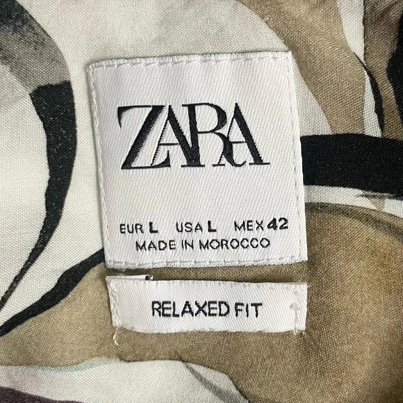 Zara Men’s Leaf Print Relaxed Fit Button Down Shirt - Size L, Made in Morocco - Picture 3 of 6